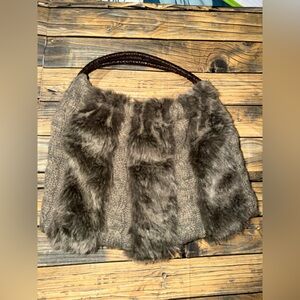 Elegant Faux Fur Gray Handbag
